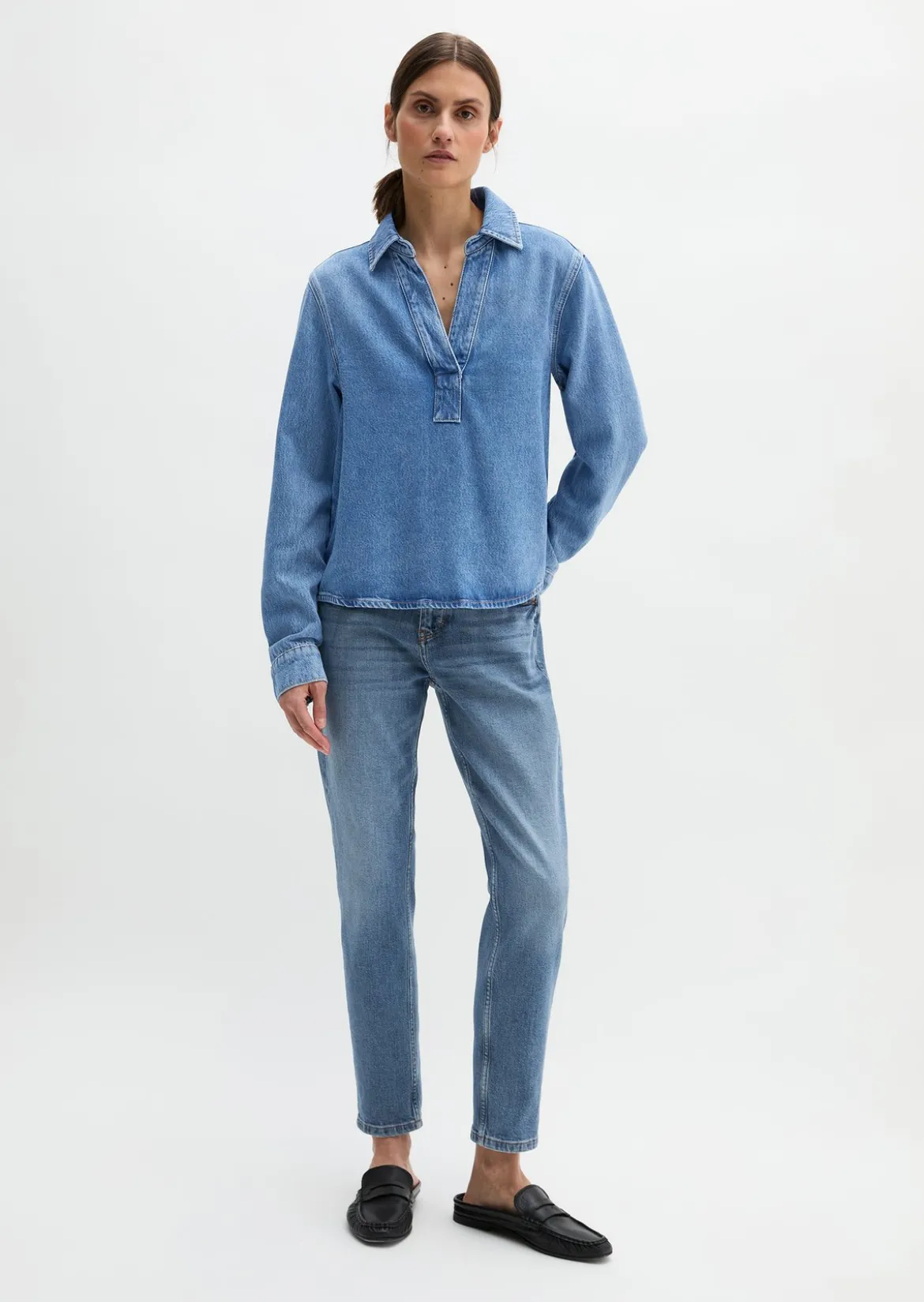 Tunika-Jeansbluse relaxed aus TENCEL™ Lyocell-Mix