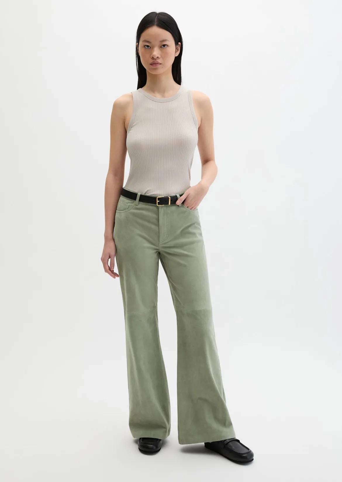Velourslederhose wide aus softem Ziegenleder