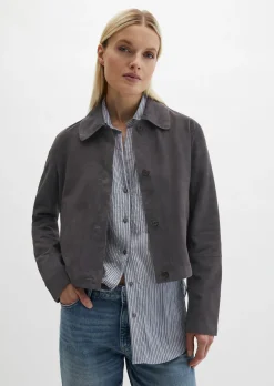 Velourslederjacke fitted aus softem Ziegenleder