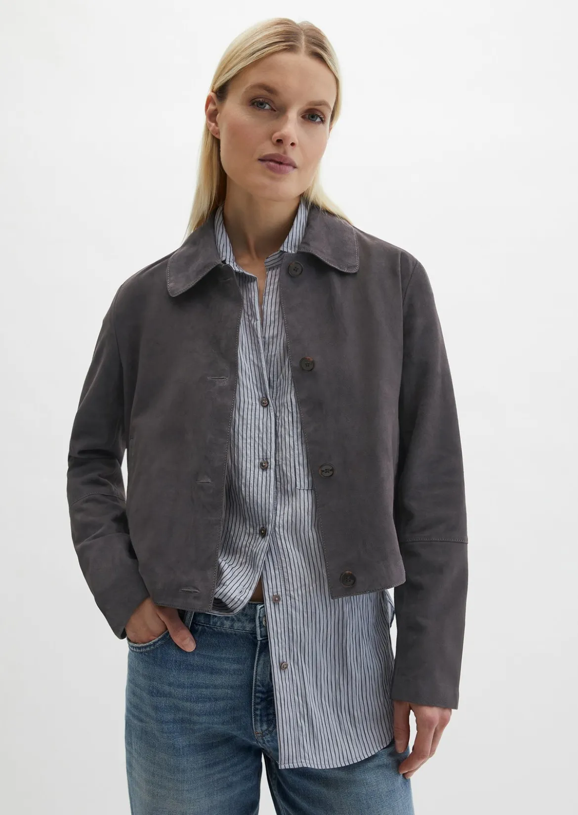 Velourslederjacke fitted aus softem Ziegenleder