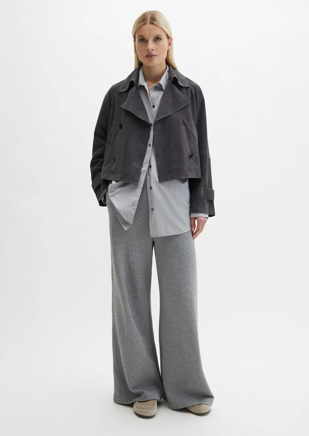 Velourslederjacke im Trench-Stil relaxed aus softem Ziegenleder