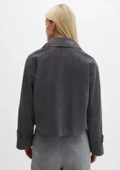 Velourslederjacke im Trench-Stil relaxed aus softem Ziegenleder
