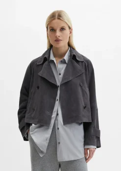 Velourslederjacke im Trench-Stil relaxed aus softem Ziegenleder