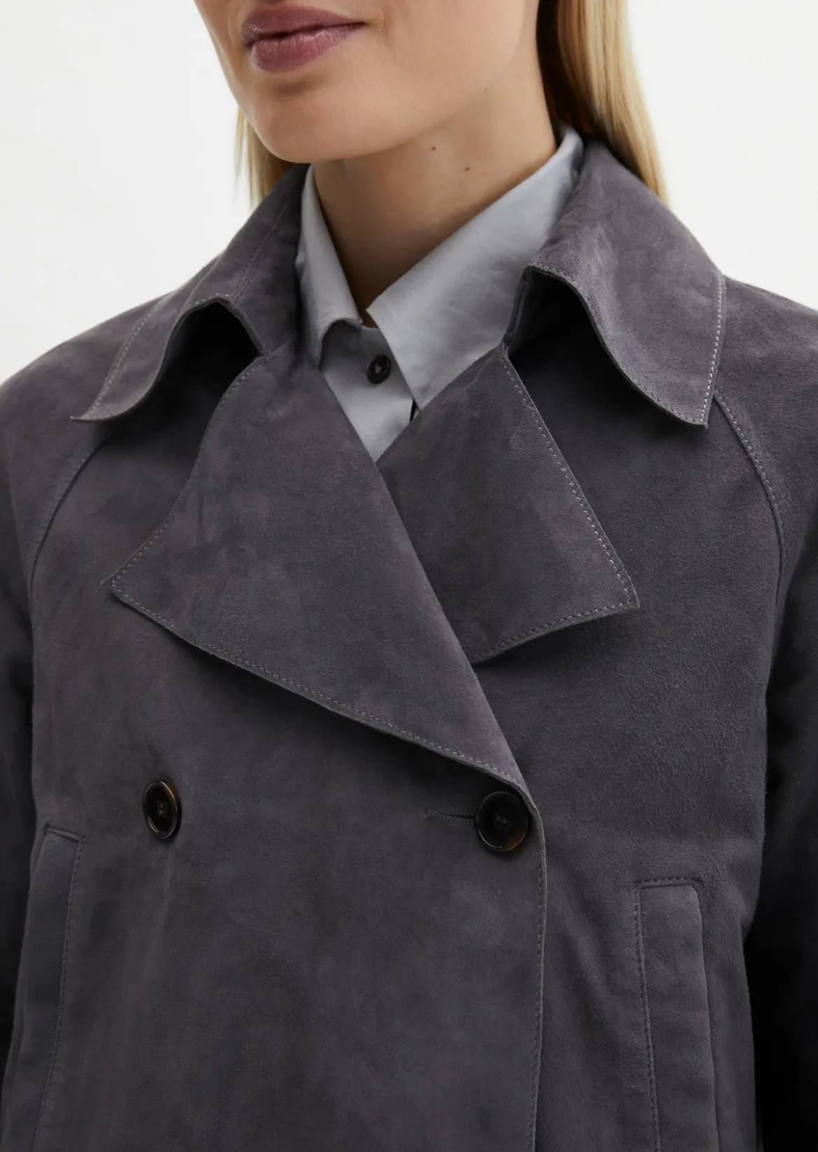 Velourslederjacke im Trench-Stil relaxed aus softem Ziegenleder
