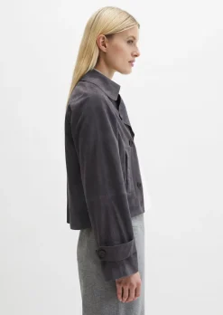 Velourslederjacke im Trench-Stil relaxed aus softem Ziegenleder