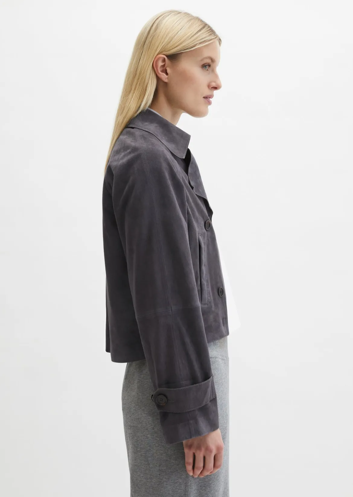 Velourslederjacke im Trench-Stil relaxed aus softem Ziegenleder