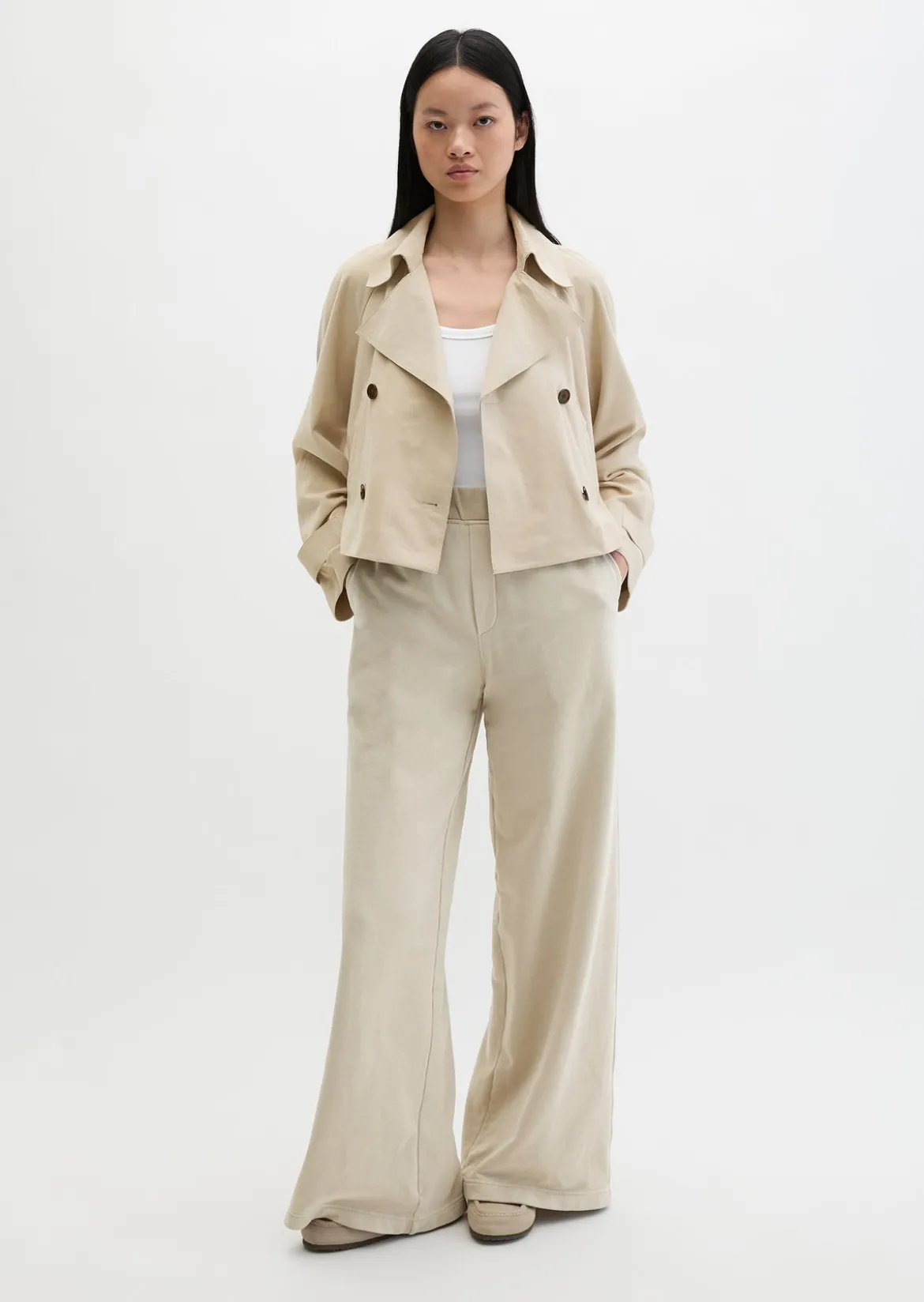 Velourslederjacke im Trench-Stil relaxed aus softem Ziegenleder