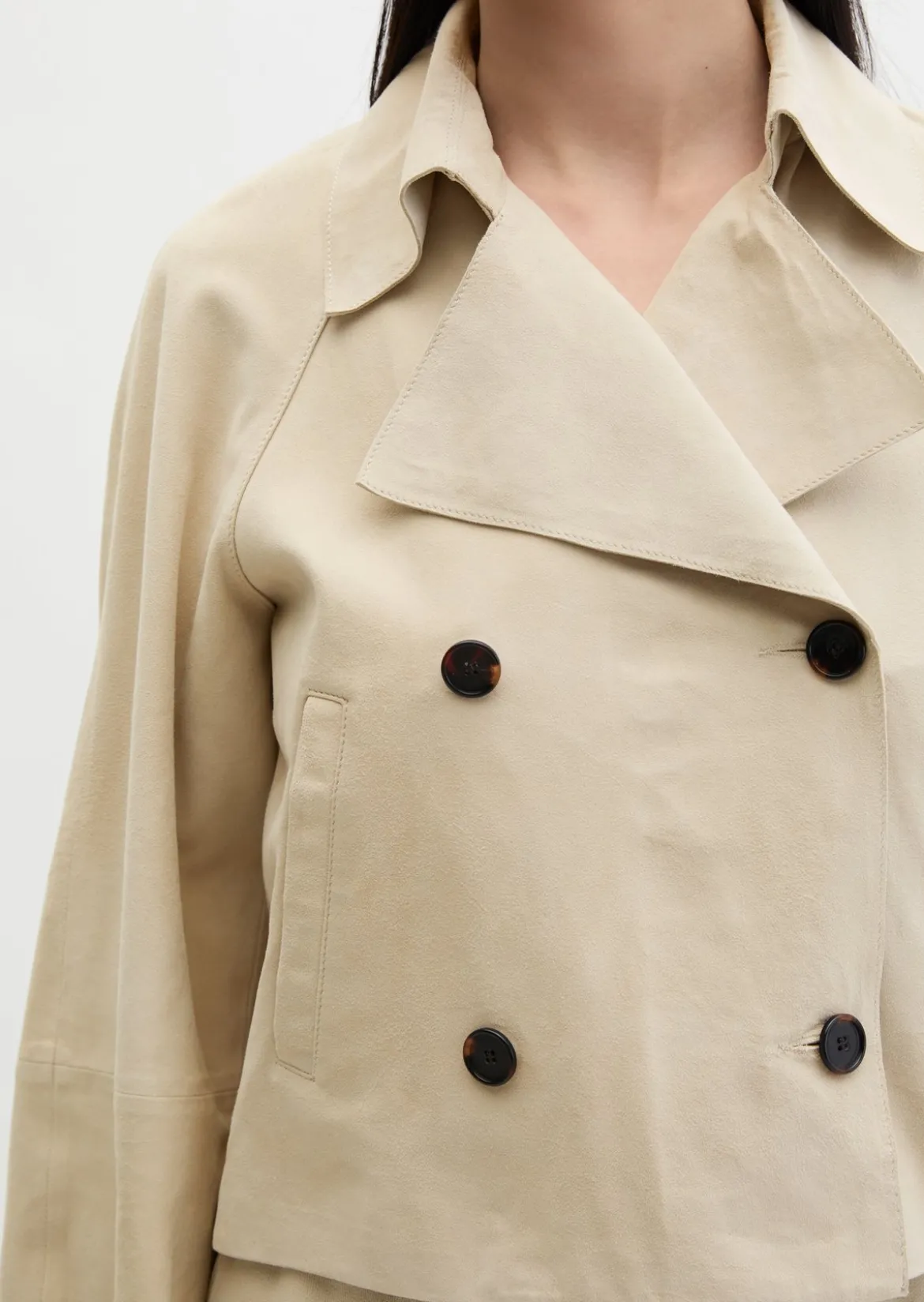 Velourslederjacke im Trench-Stil relaxed aus softem Ziegenleder