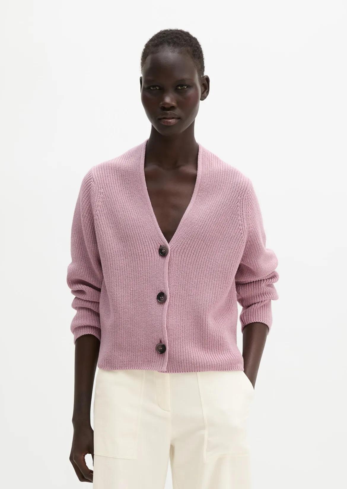 V-Neck-Cardigan relaxed aus Heavy-Weight-Organic-Cotton