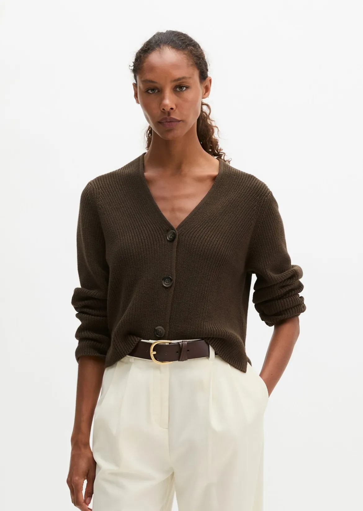 V-Neck-Cardigan relaxed aus Heavy-Weight-Organic-Cotton