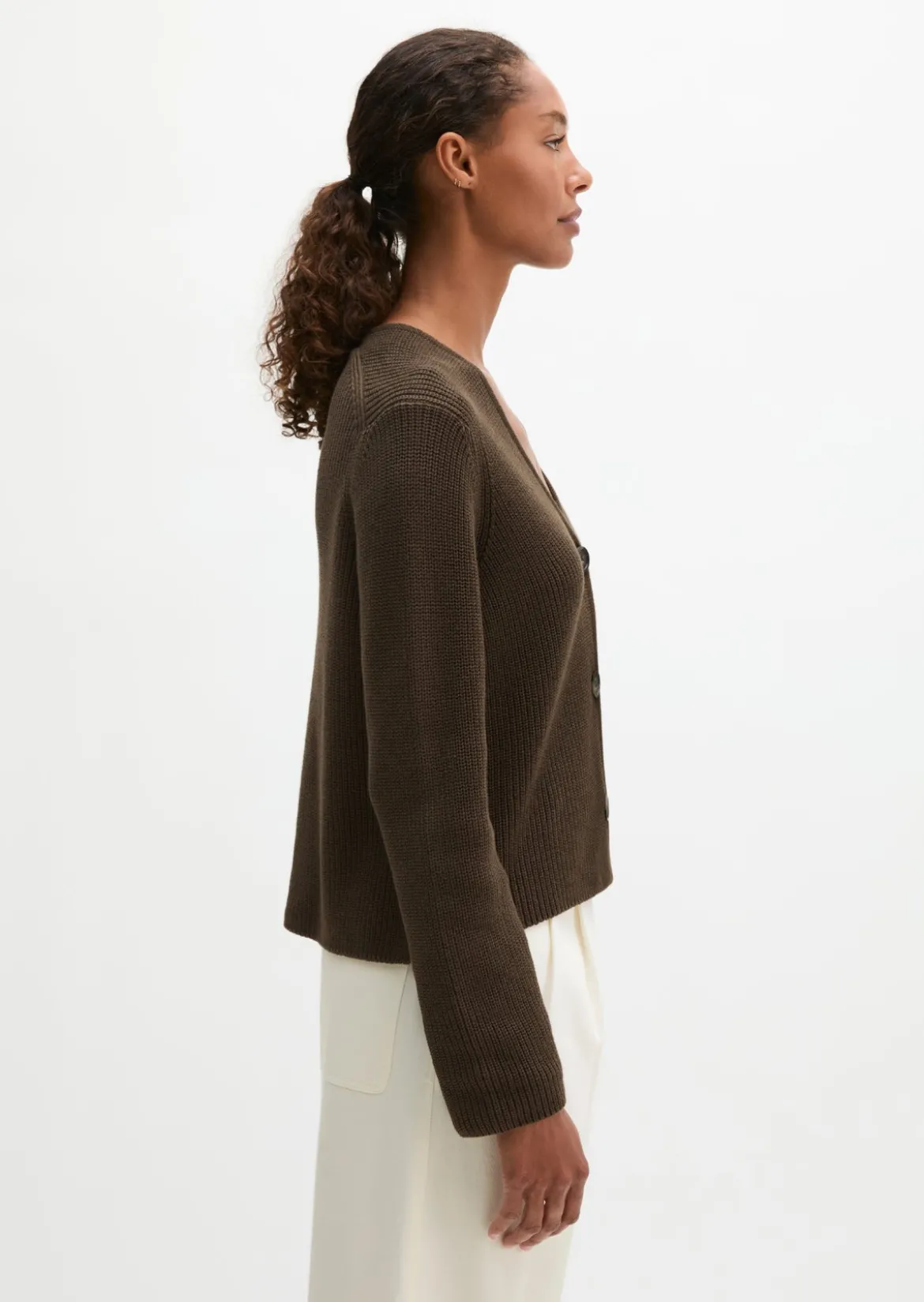 V-Neck-Cardigan relaxed aus Heavy-Weight-Organic-Cotton