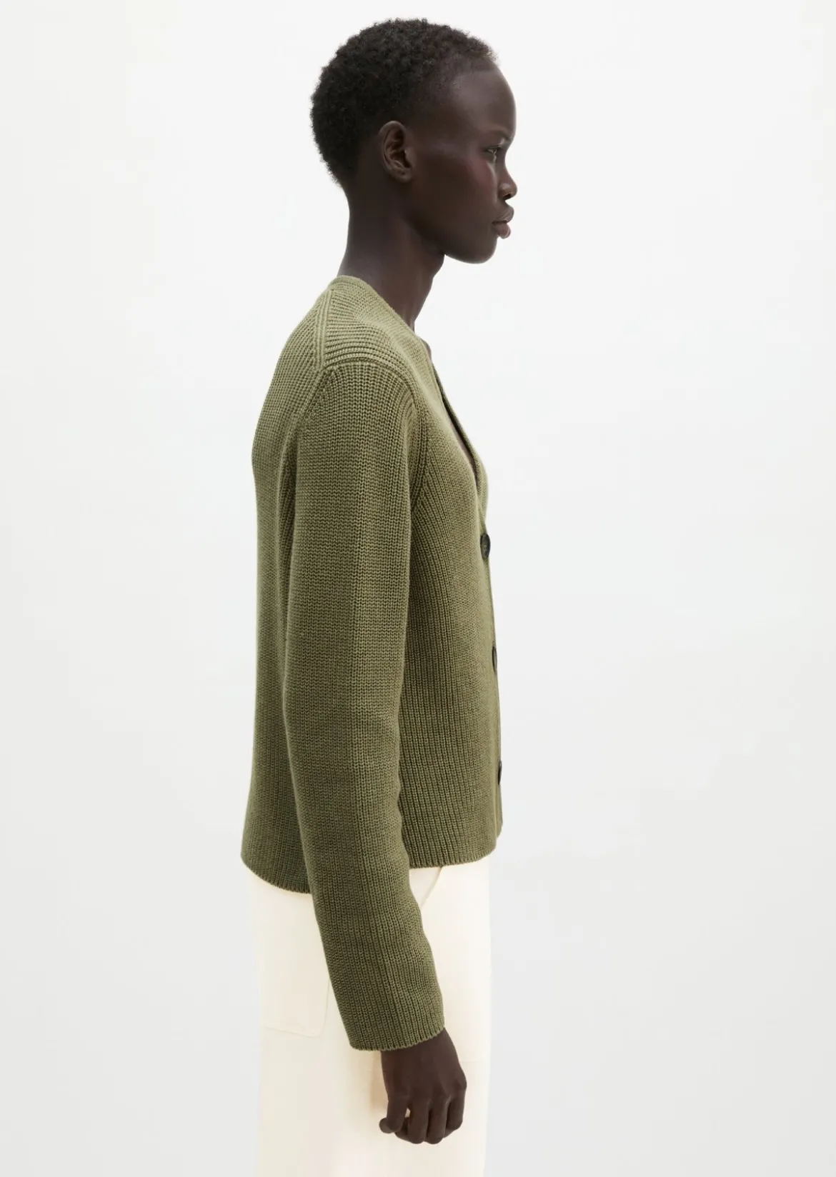 V-Neck-Cardigan relaxed aus Heavy-Weight-Organic-Cotton