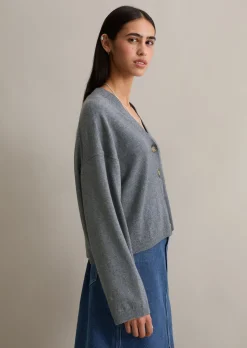V-Neck-Cardigan relaxed aus Soft Cotton Stretch