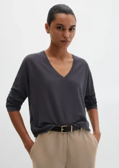 V-Neck-Pullover oversize aus Merinowolle-Viskose-Mix