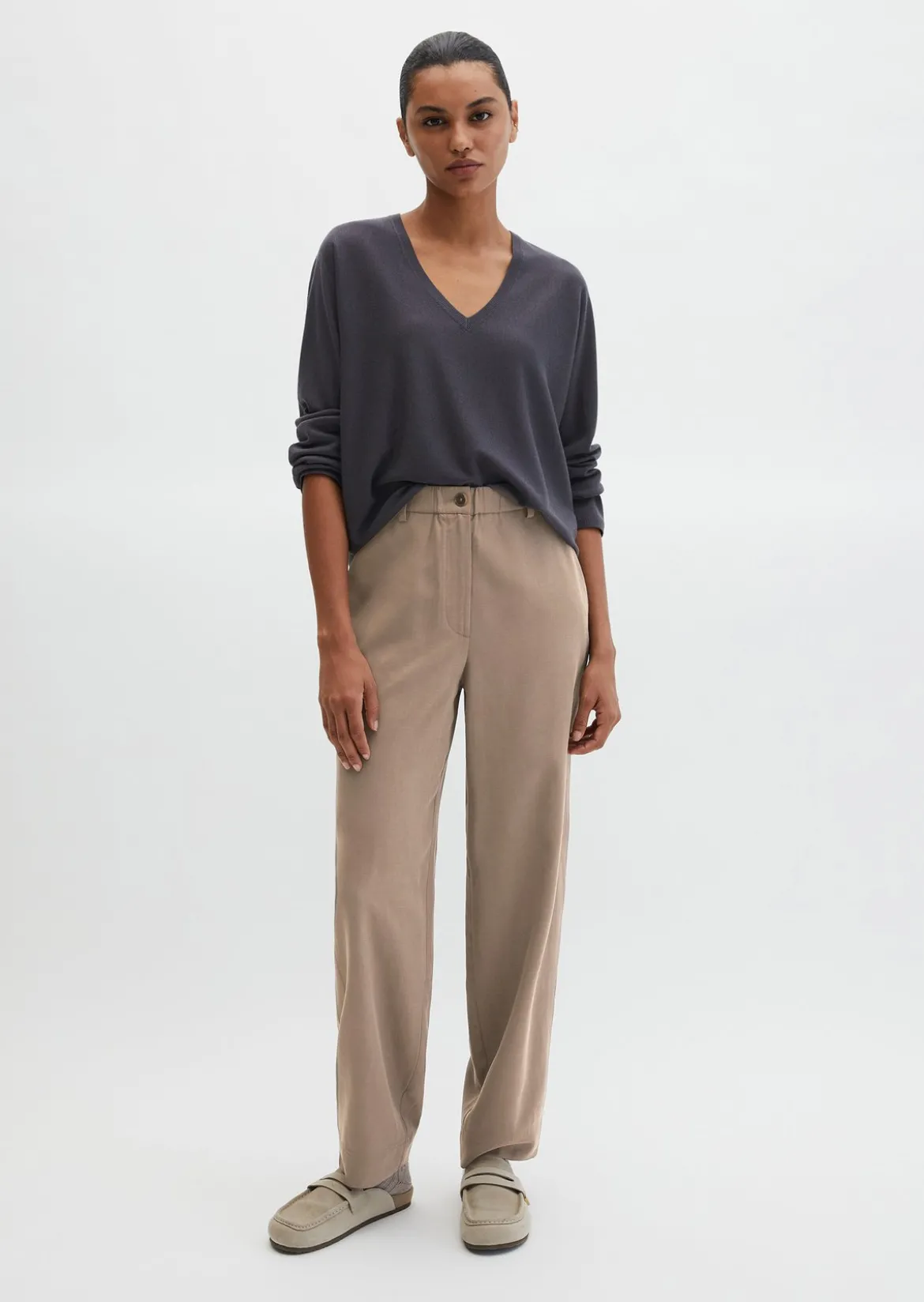 V-Neck-Pullover oversize aus Merinowolle-Viskose-Mix
