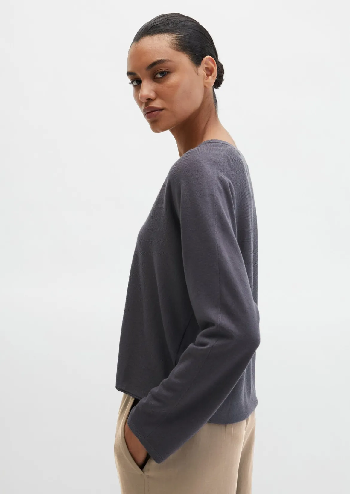 V-Neck-Pullover oversize aus Merinowolle-Viskose-Mix