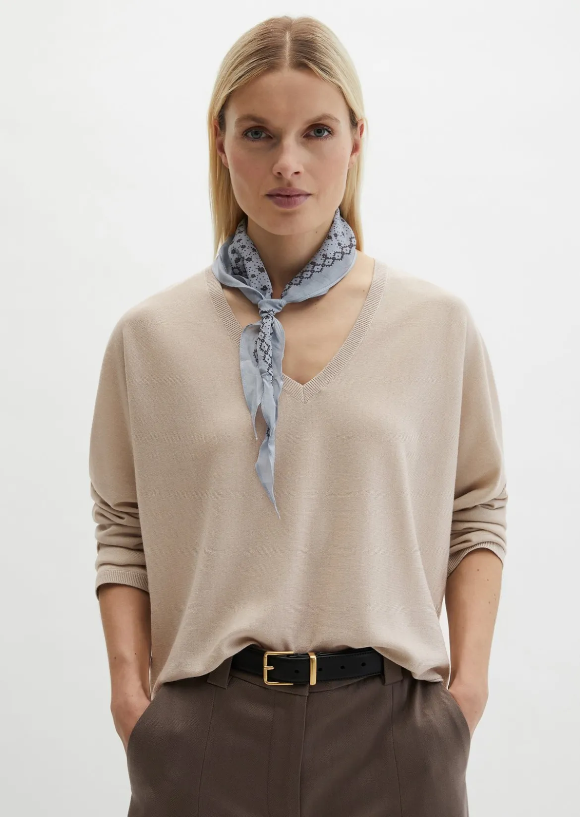 V-Neck-Pullover oversize aus Merinowolle-Viskose-Mix