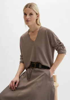 V-Neck-Pullover oversize aus Merinowolle-Viskose-Mix