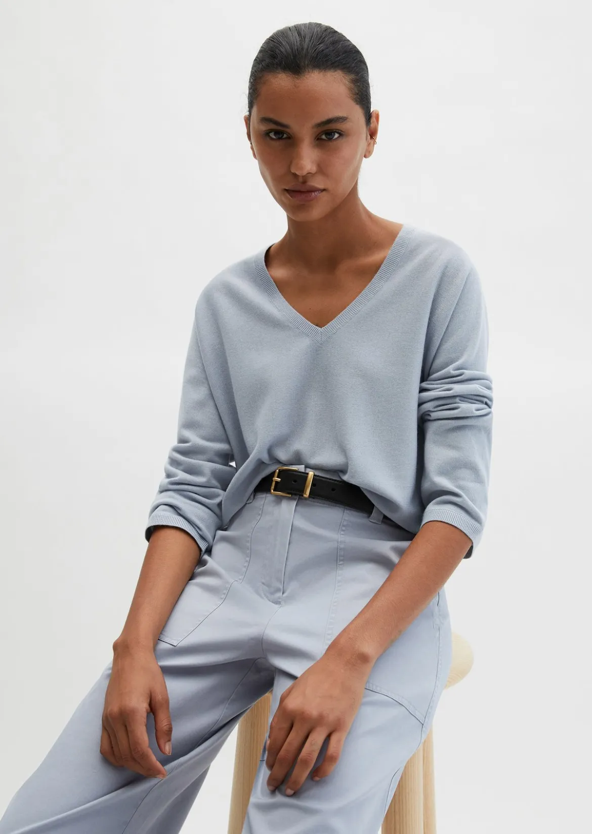 V-Neck-Pullover oversize aus Merinowolle-Viskose-Mix