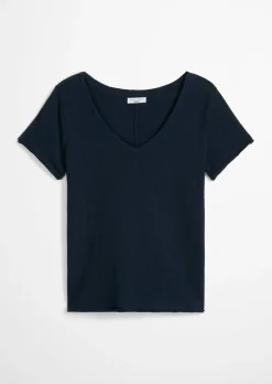 V-Neck-T-Shirt regular aus Organic Cotton Slub Jersey