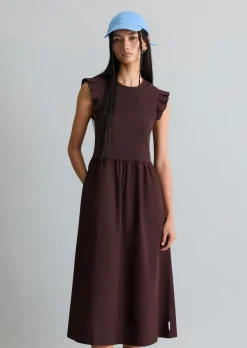 Volant-Jerseykleid flared mit Baumwoll-Popelinerock
