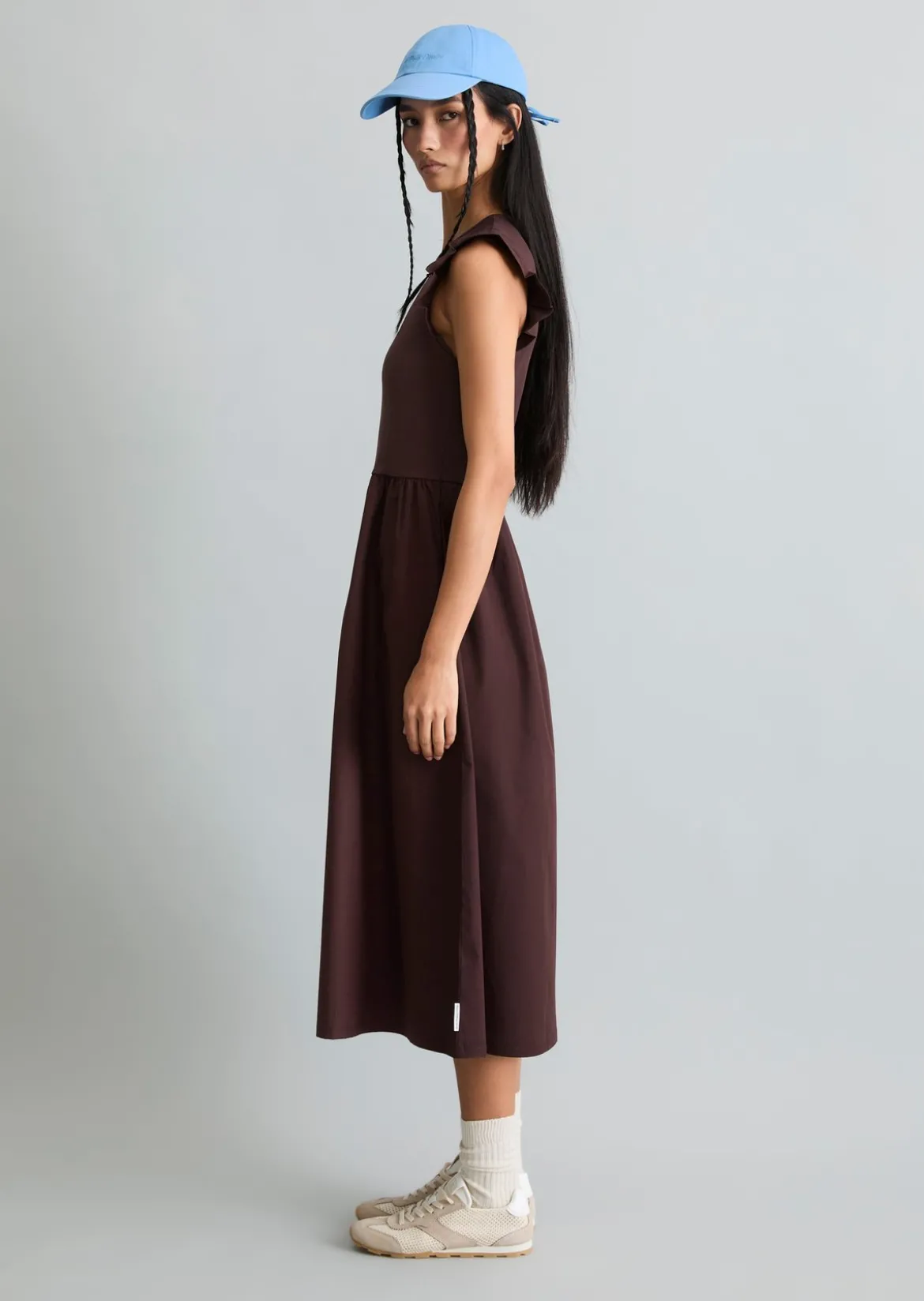 Volant-Jerseykleid flared mit Baumwoll-Popelinerock