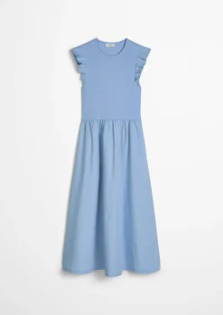 Volant-Jerseykleid flared mit Baumwoll-Popelinerock