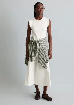 Volant-Jerseykleid flared mit Baumwoll-Popelinerock