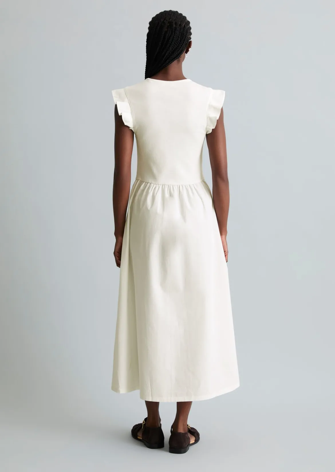 Volant-Jerseykleid flared mit Baumwoll-Popelinerock