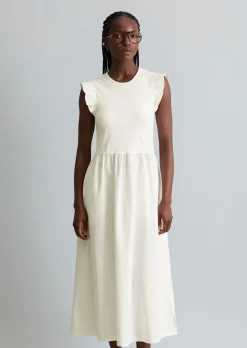 Volant-Jerseykleid flared mit Baumwoll-Popelinerock