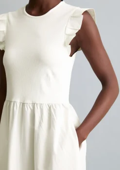 Volant-Jerseykleid flared mit Baumwoll-Popelinerock