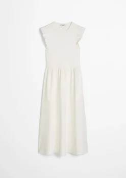 Volant-Jerseykleid flared mit Baumwoll-Popelinerock