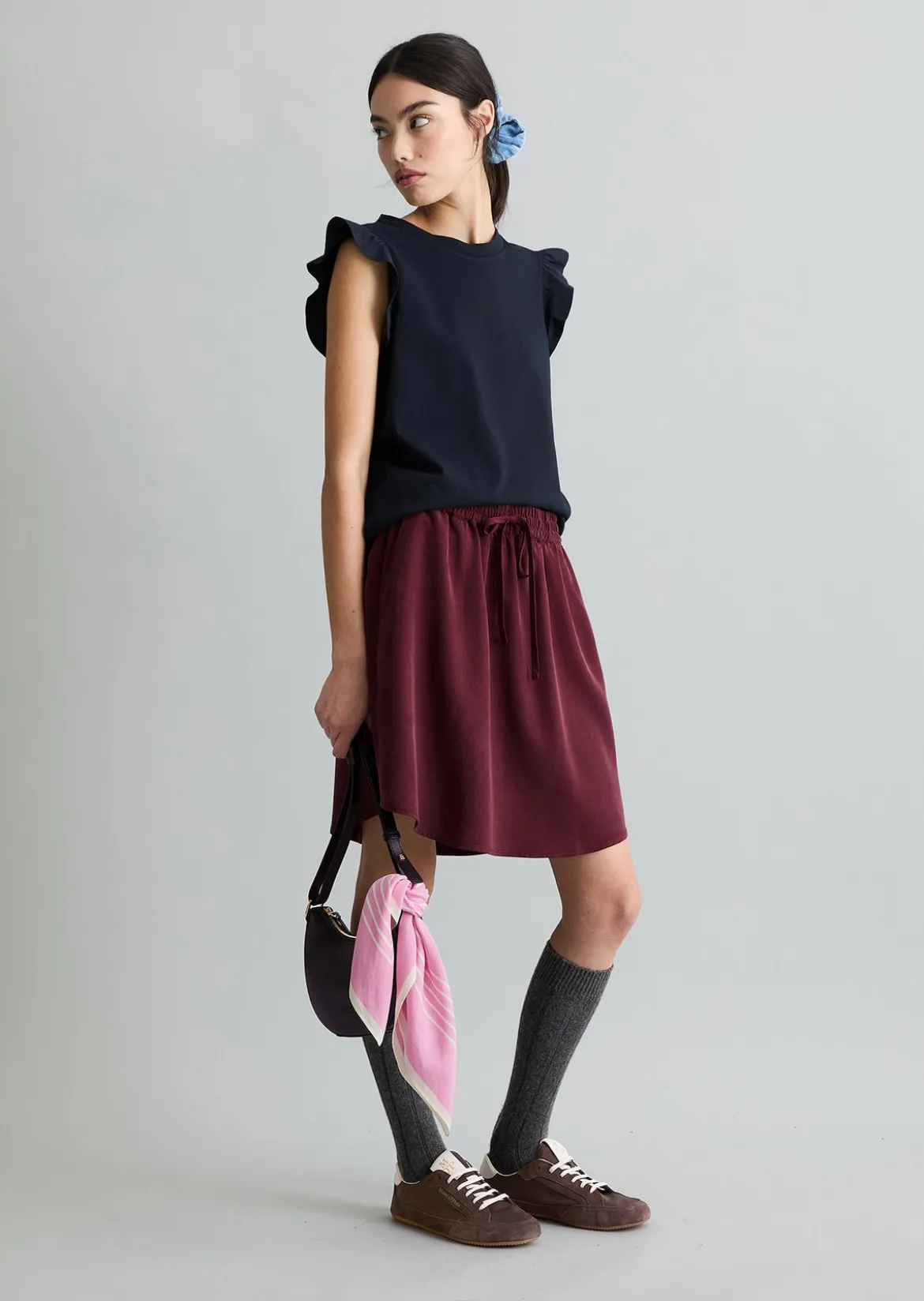 Volant-T-Shirt regular aus Material-Mix