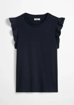 Volant-T-Shirt regular aus Material-Mix