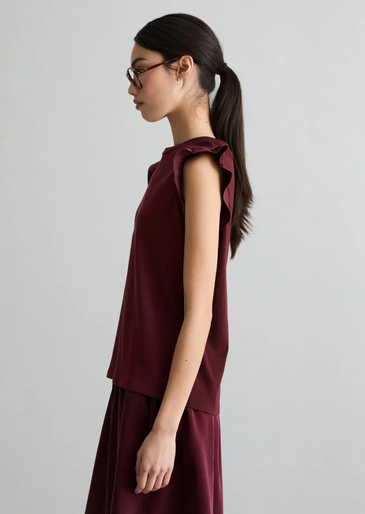 Volant-T-Shirt regular aus Material-Mix