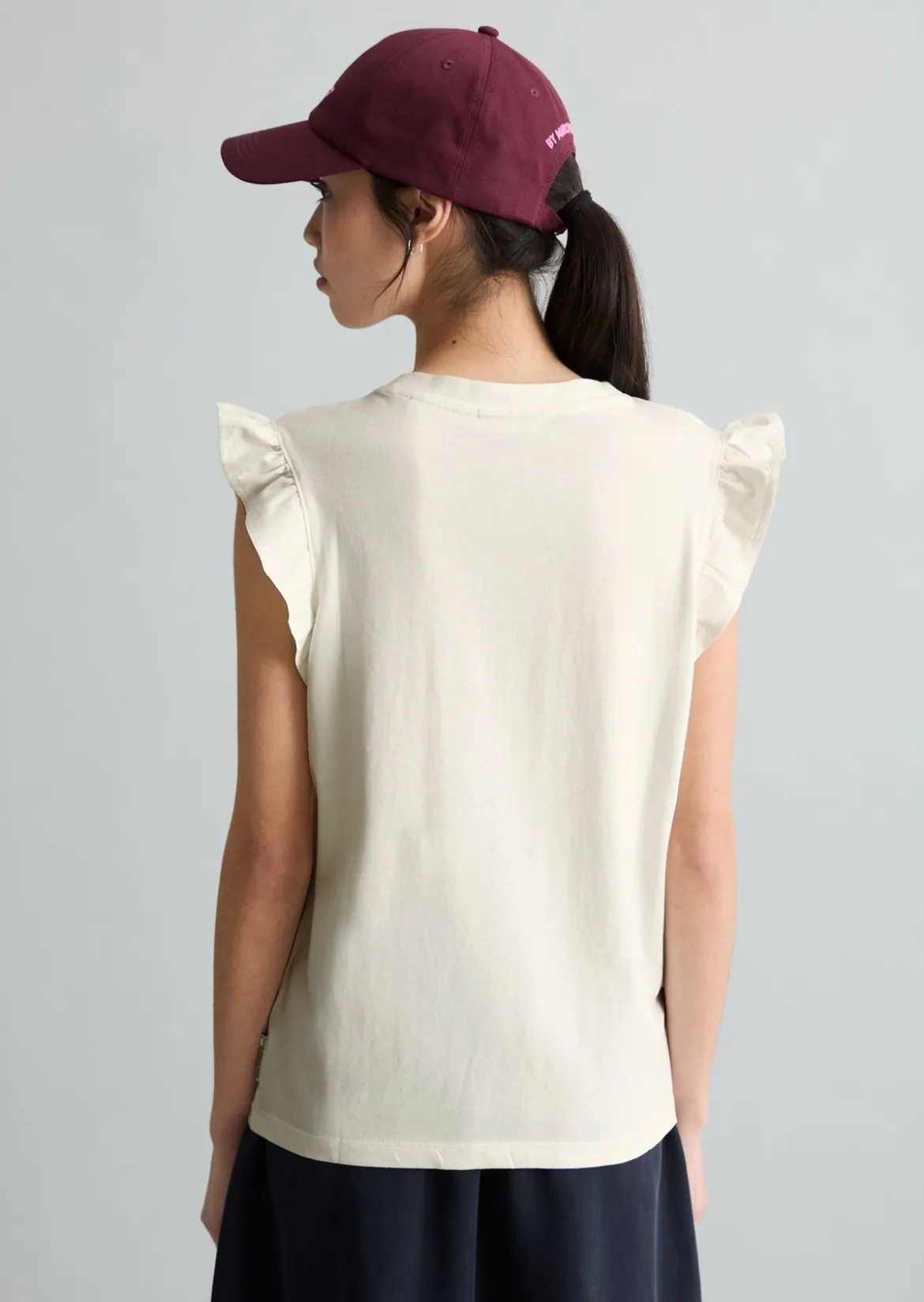 Volant-T-Shirt regular aus Material-Mix