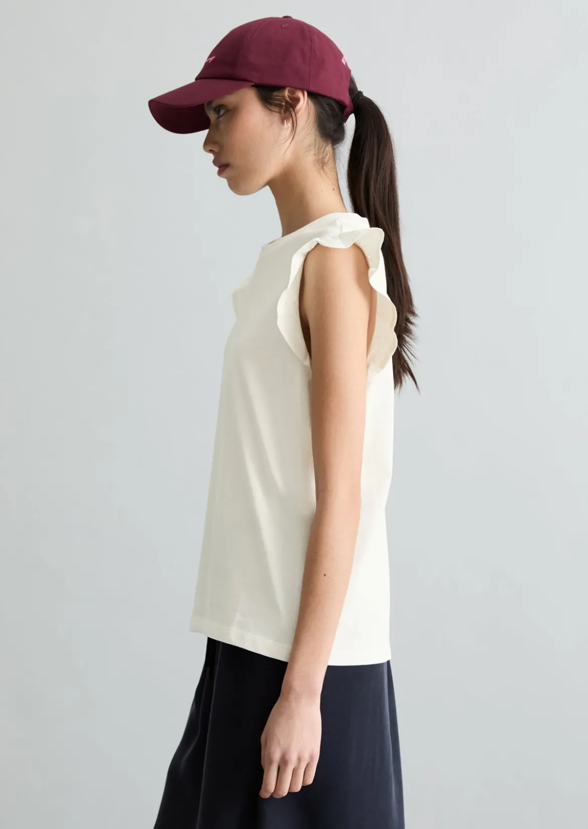Volant-T-Shirt regular aus Material-Mix