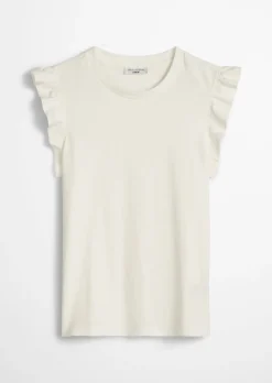 Volant-T-Shirt regular aus Material-Mix