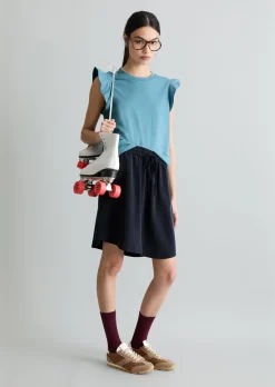 Volant-T-Shirt regular aus Material-Mix