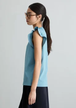 Volant-T-Shirt regular aus Material-Mix