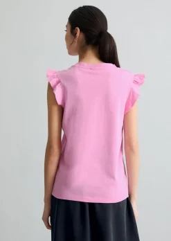 Volant-T-Shirt regular aus Material-Mix