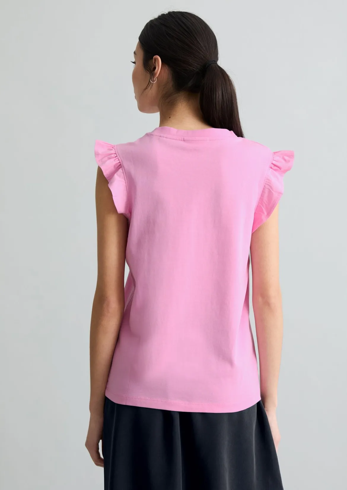 Volant-T-Shirt regular aus Material-Mix