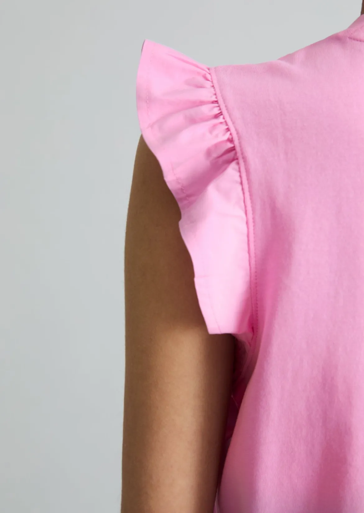Volant-T-Shirt regular aus Material-Mix