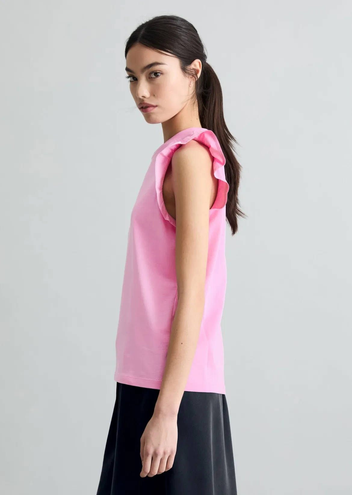 Volant-T-Shirt regular aus Material-Mix