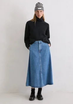 Wadenlanger Jeansrock A-Shape aus softem Lyocell-Baumwolle-Mix