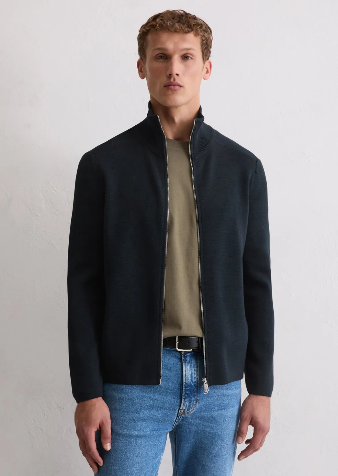 Zip-Strickjacke regular aus reiner Bio-Baumwolle