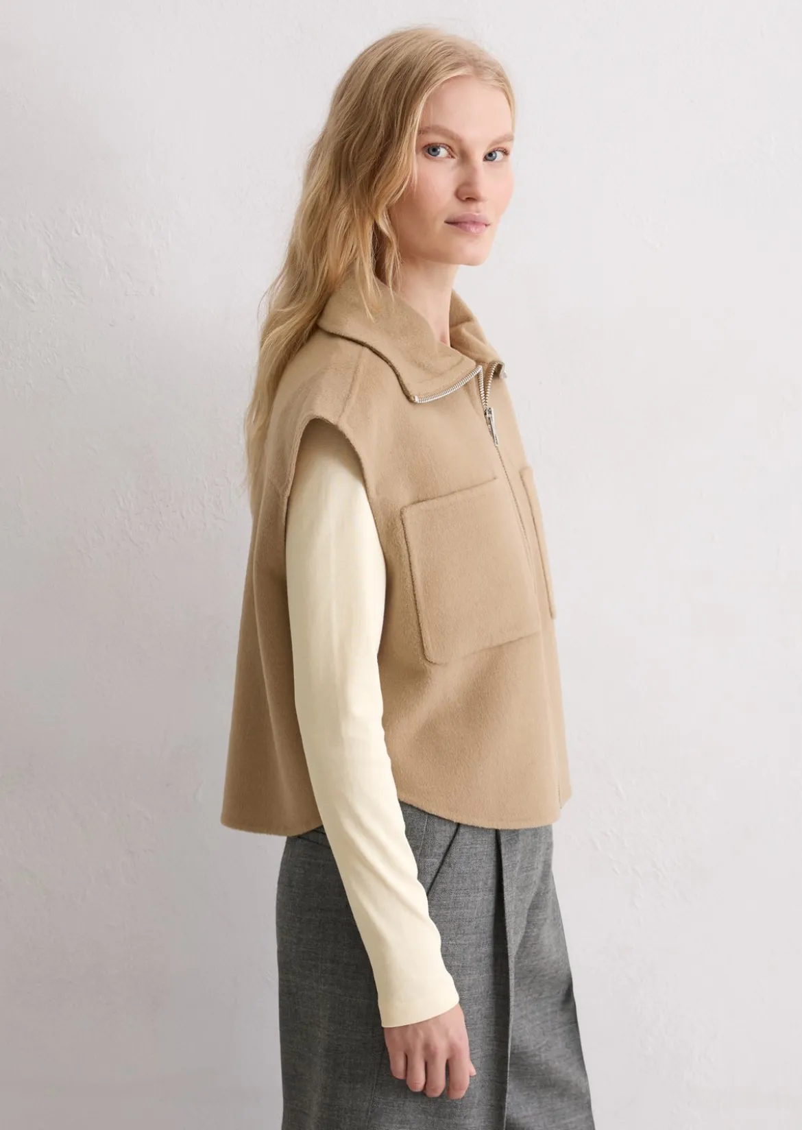 Zip-Weste relaxed aus edlem Woll-Doubleface