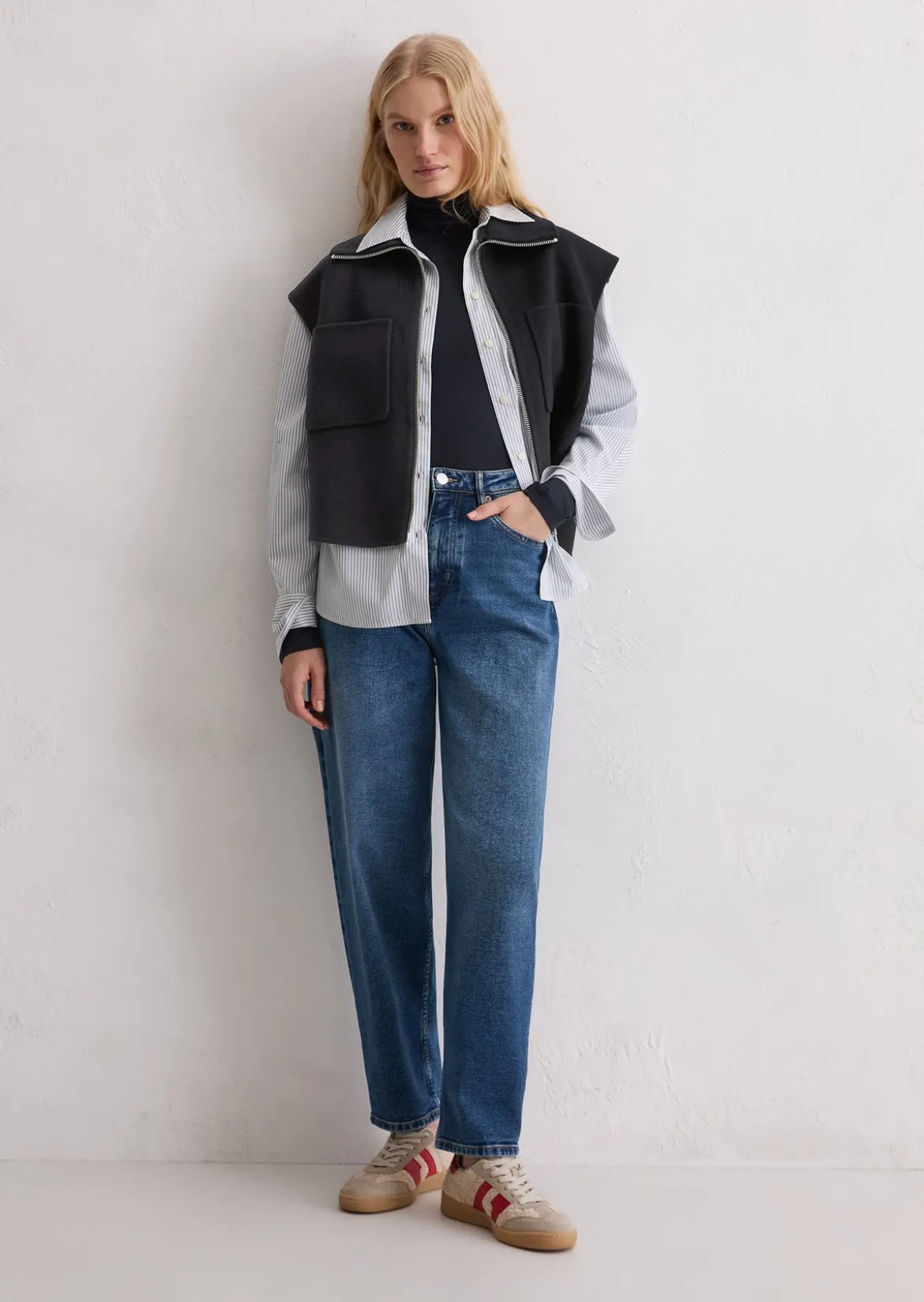 Zip-Weste relaxed aus edlem Woll-Doubleface